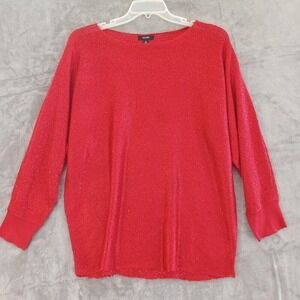 XL Knit Red Sweater Sequins Alfani Boat Neck 3/4 Sleeves Stretch Party Evening